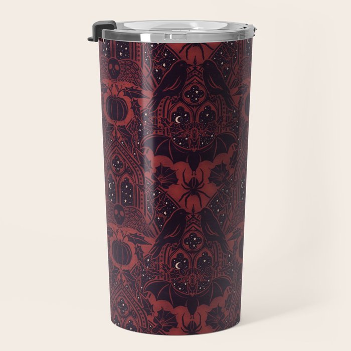 Gothic Halloween Damask - Red black and white  Travel Mug Gallery Image 3