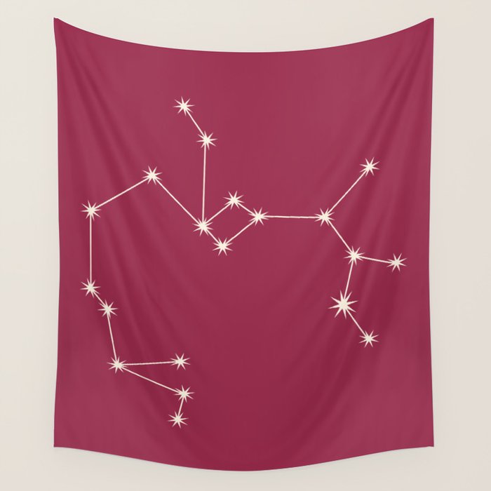 Sagittarius Zodiac Star Constellation Line Art Pink Wall Tapestry Gallery Image 4