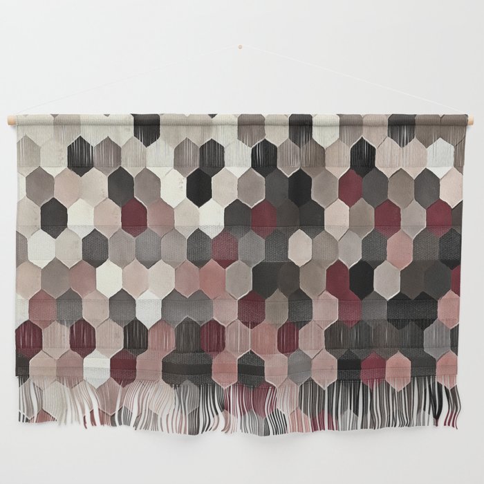 Hexagon Pattern In Gray and Burgundy Autumn Colors Wall Hanging Gallery Image 1