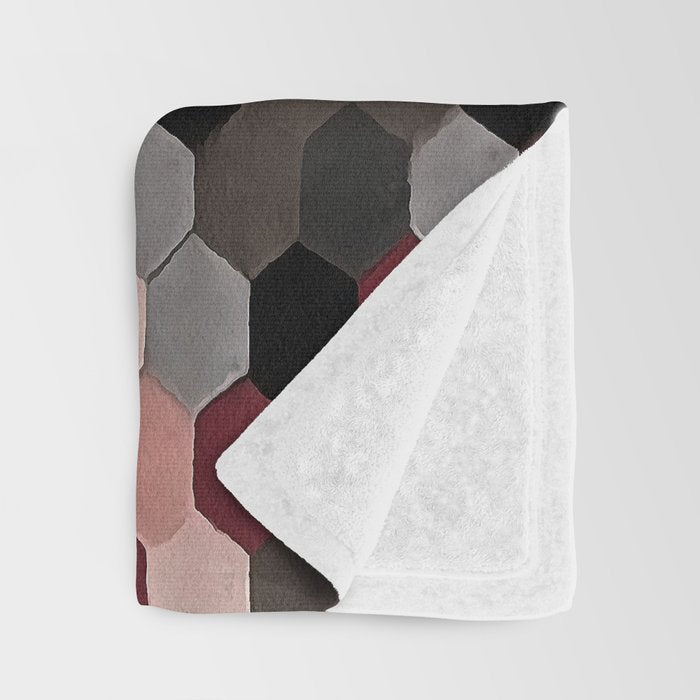 Hexagon Pattern In Gray and Burgundy Autumn Colors Throw Blanket Gallery Image 3
