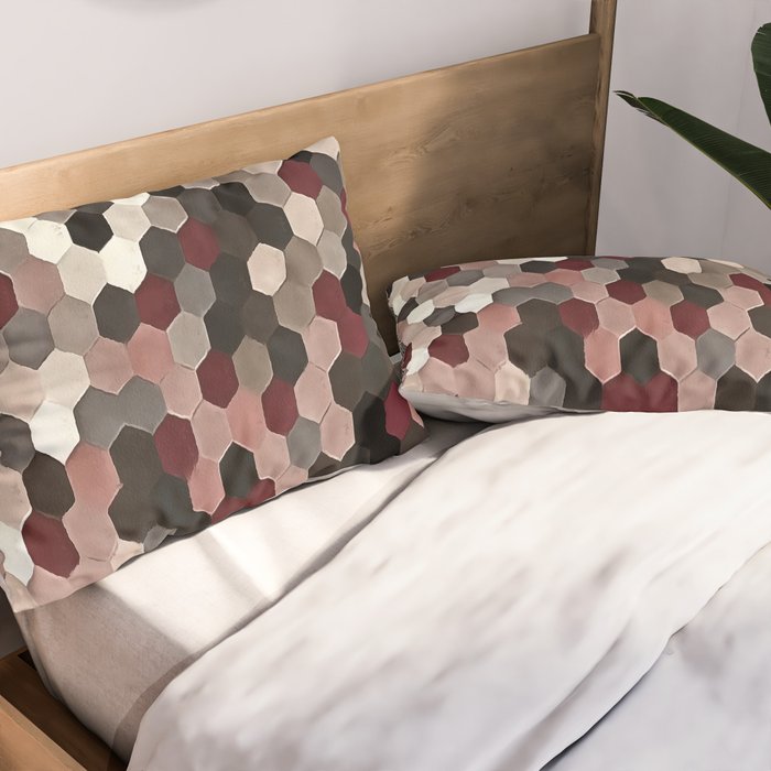 Hexagon Pattern In Gray and Burgundy Autumn Colors Pillow Sham Gallery Image 2