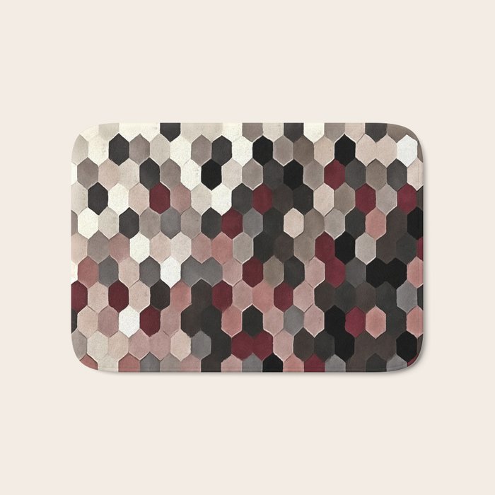 Hexagon Pattern In Gray and Burgundy Autumn Colors Bath Mat Gallery Image 1