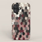 Hexagon Pattern In Gray and Burgundy Autumn Colors iPhone Case Gallery Image 1