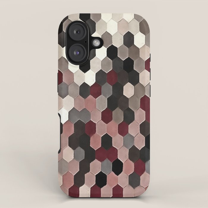 Hexagon Pattern In Gray and Burgundy Autumn Colors iPhone Case Gallery Image 1