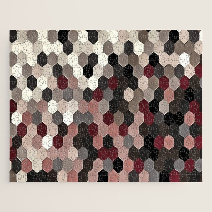 Hexagon Pattern In Gray and Burgundy Autumn Colors Jigsaw Puzzle Gallery Image 1