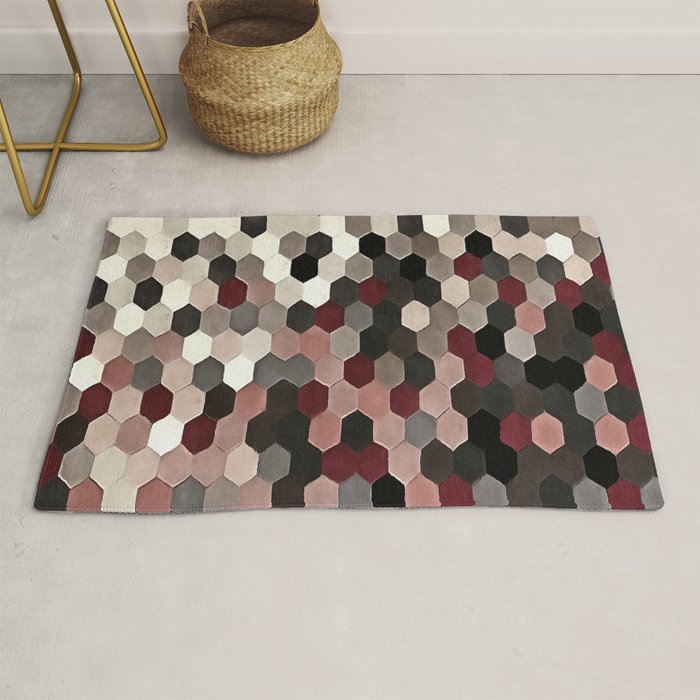 Hexagon Pattern In Gray and Burgundy Autumn Colors Rug Gallery Image 1