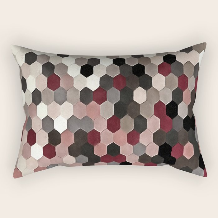 Hexagon Pattern In Gray and Burgundy Autumn Colors Rectangular Pillow Gallery Image 2