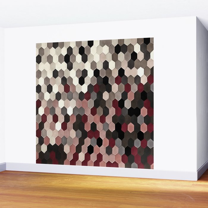 Hexagon Pattern In Gray and Burgundy Autumn Colors Wall Mural Gallery Image 2