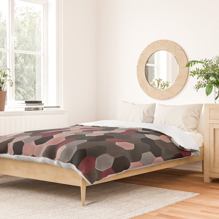 Hexagon Pattern In Gray and Burgundy Autumn Colors Duvet Cover Gallery Image 2