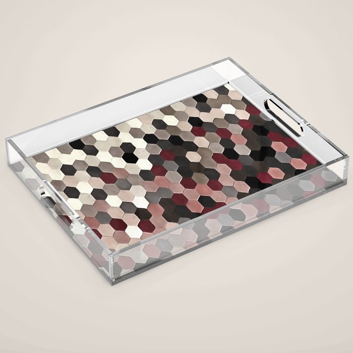 Hexagon Pattern In Gray and Burgundy Autumn Colors Acrylic Tray Gallery Image 1