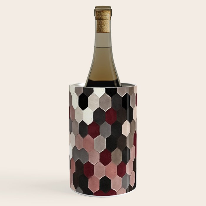 Hexagon Pattern In Gray and Burgundy Autumn Colors Wine Chiller Gallery Image 1