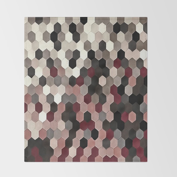 Hexagon Pattern In Gray and Burgundy Autumn Colors Throw Blanket Gallery Image 2