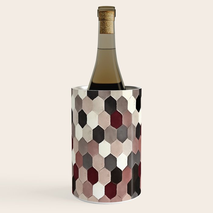 Hexagon Pattern In Gray and Burgundy Autumn Colors Wine Chiller Gallery Image 2