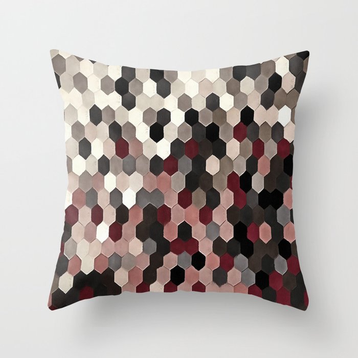 Hexagon Pattern In Gray and Burgundy Autumn Colors Throw Pillow Gallery Image 6