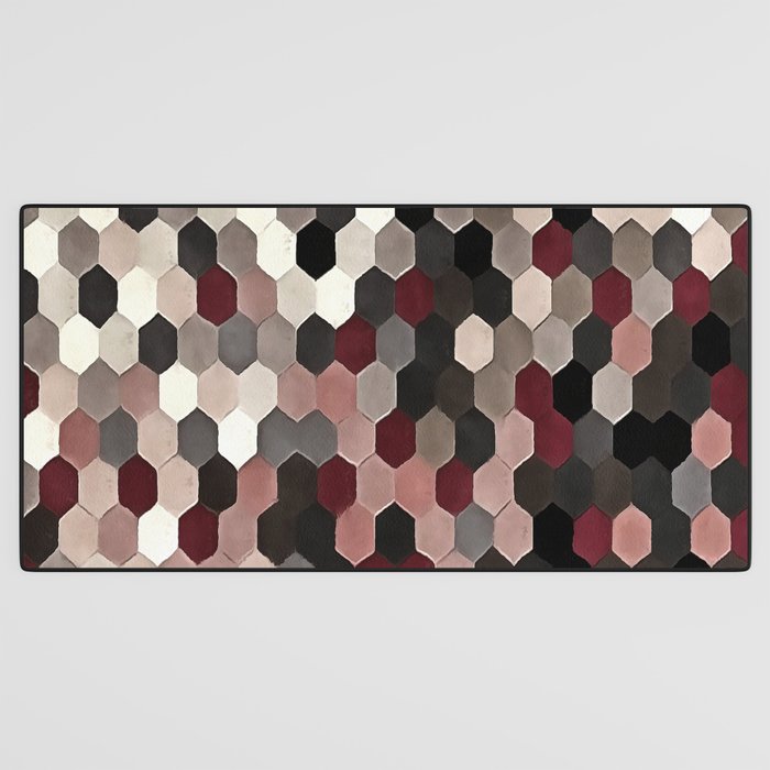 Hexagon Pattern In Gray and Burgundy Autumn Colors Desk Mat Gallery Image 3