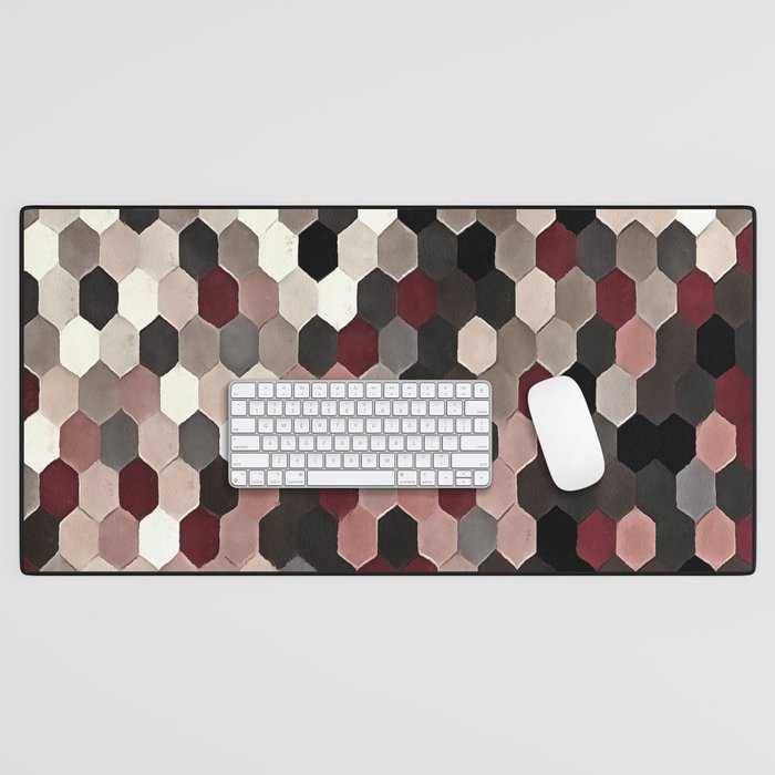 Hexagon Pattern In Gray and Burgundy Autumn Colors Desk Mat Gallery Image 1