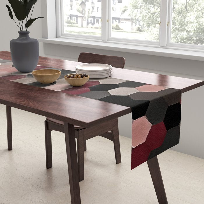 Hexagon Pattern In Gray and Burgundy Autumn Colors Table Runner Gallery Image 2
