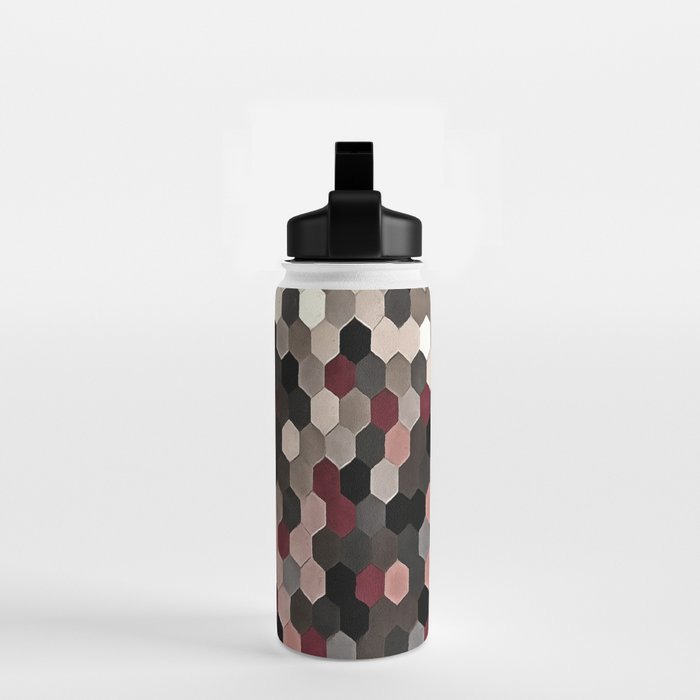Hexagon Pattern In Gray and Burgundy Autumn Colors Water Bottle Gallery Image 2