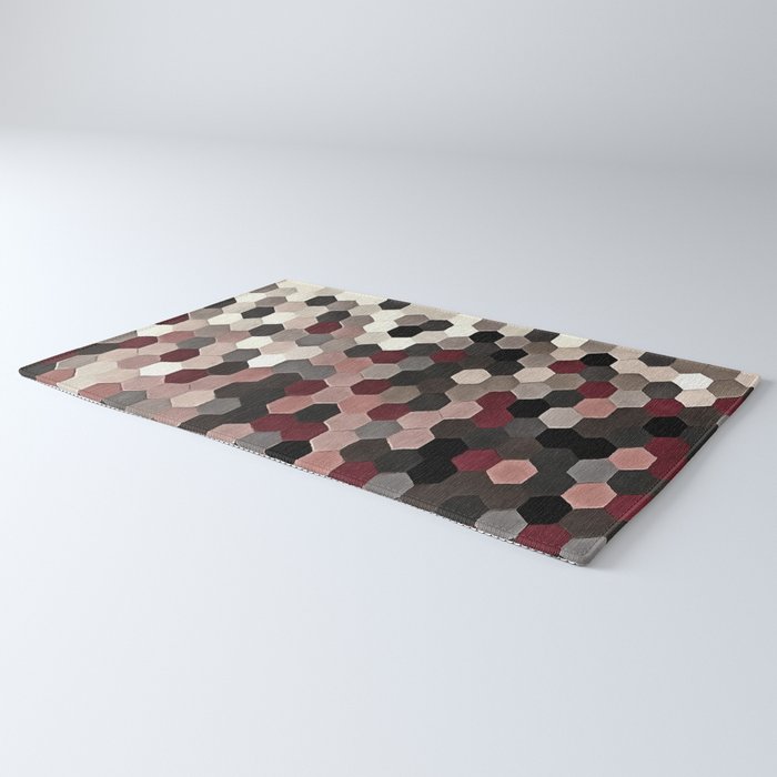 Hexagon Pattern In Gray and Burgundy Autumn Colors Rug Gallery Image 3