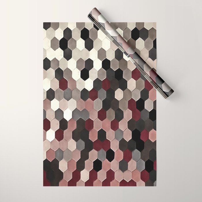 Hexagon Pattern In Gray and Burgundy Autumn Colors Wrapping Paper Gallery Image 1