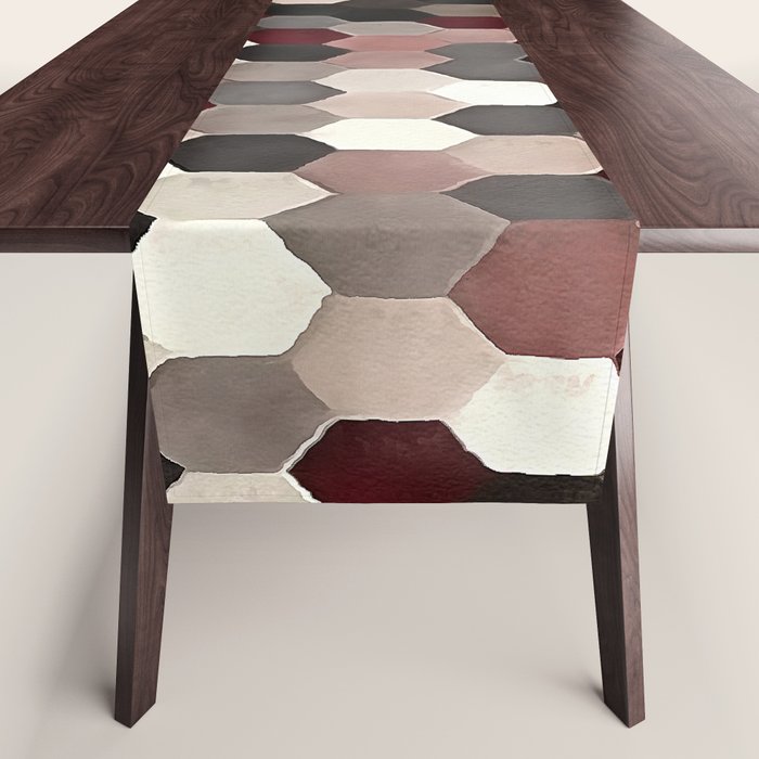 Hexagon Pattern In Gray and Burgundy Autumn Colors Table Runner Gallery Image 1