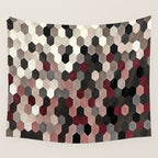 Hexagon Pattern In Gray and Burgundy Autumn Colors Wall Tapestry Gallery Image 4