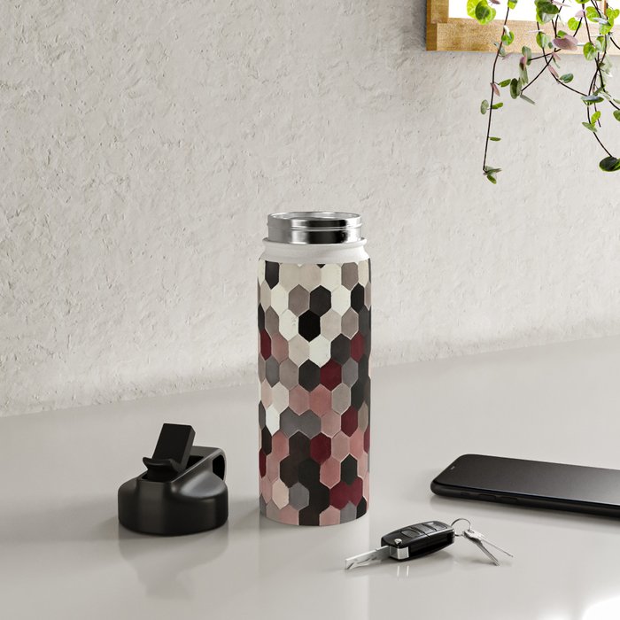 Hexagon Pattern In Gray and Burgundy Autumn Colors Water Bottle Gallery Image 4