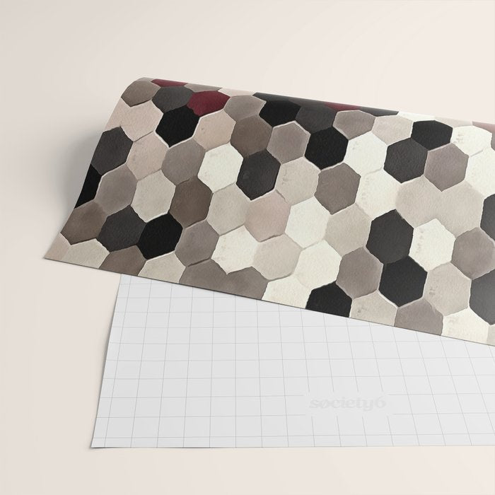 Hexagon Pattern In Gray and Burgundy Autumn Colors Wrapping Paper Gallery Image 2