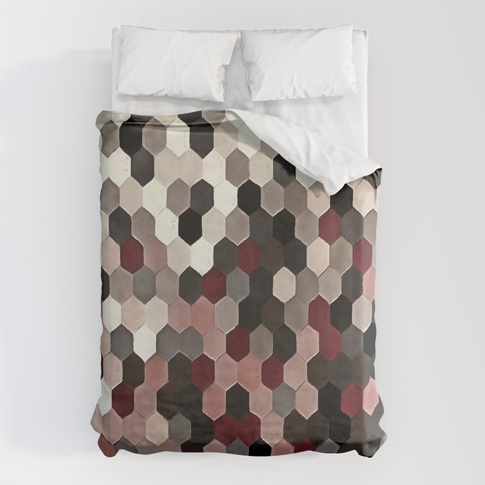 Hexagon Pattern In Gray and Burgundy Autumn Colors Duvet Cover Gallery Image 6