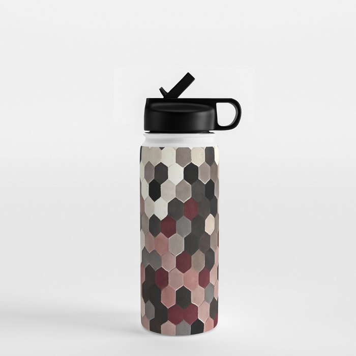 Hexagon Pattern In Gray and Burgundy Autumn Colors Water Bottle Gallery Image 1