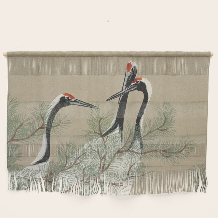 Japanese Tapestries, Japan Prints: Cranes from Momoyogusa by Kamisaka Sekka Wall Hanging Gallery Image 1