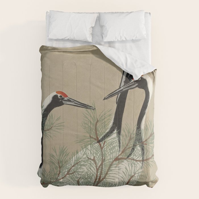Japanese Tapestries, Japan Prints: Cranes from Momoyogusa by Kamisaka Sekka Comforter Gallery Image 6