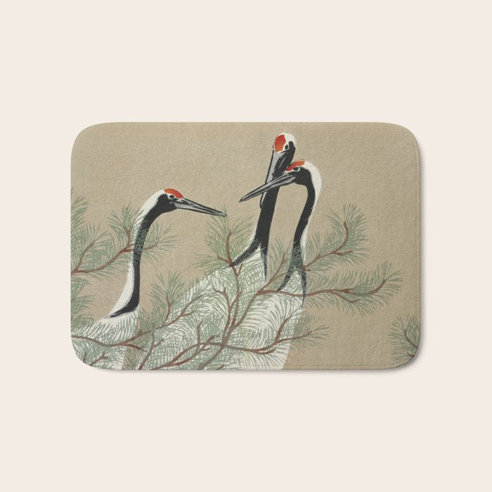 Japanese Tapestries, Japan Prints: Cranes from Momoyogusa by Kamisaka Sekka Bath Mat Gallery Image 1