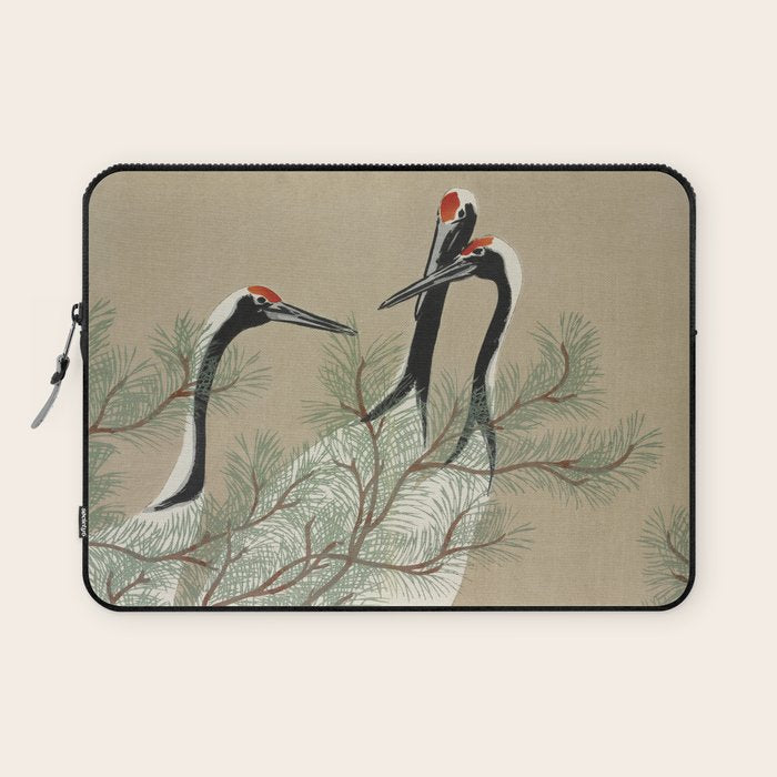 Japanese Tapestries, Japan Prints: Cranes from Momoyogusa by Kamisaka Sekka Laptop Sleeve Gallery Image 1