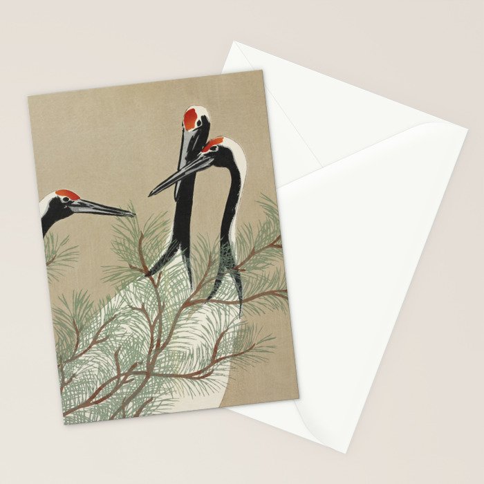 Japanese Tapestries, Japan Prints: Cranes from Momoyogusa by Kamisaka Sekka Stationery Card Gallery Image 2