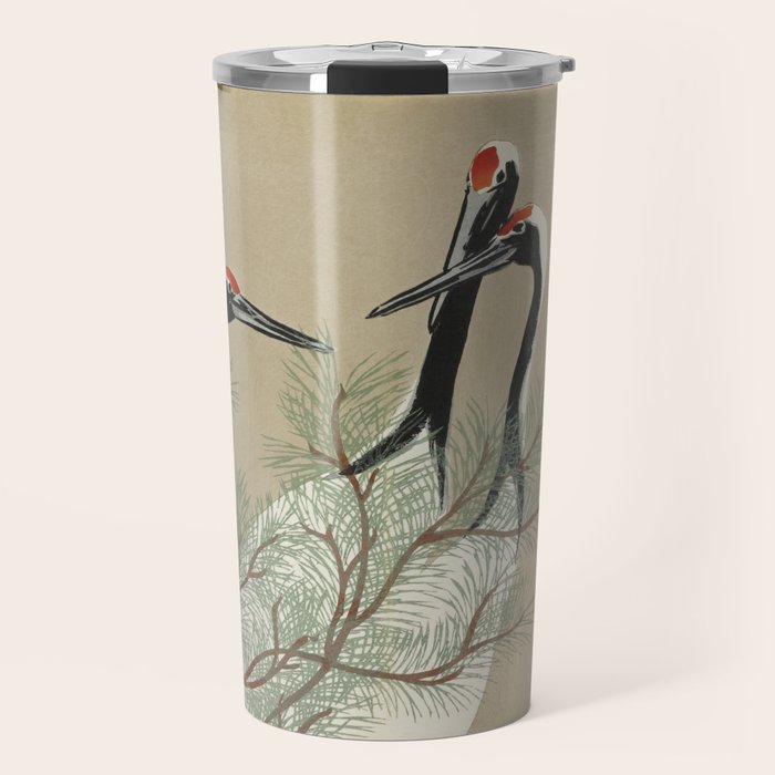 Japanese Tapestries, Japan Prints: Cranes from Momoyogusa by Kamisaka Sekka Travel Mug Gallery Image 1