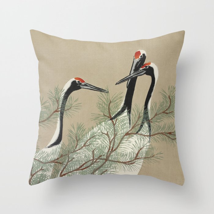 Japanese Tapestries, Japan Prints: Cranes from Momoyogusa by Kamisaka Sekka Throw Pillow Gallery Image 1