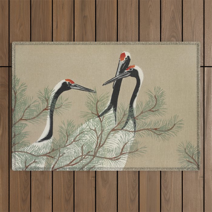 Japanese Tapestries, Japan Prints: Cranes from Momoyogusa by Kamisaka Sekka Outdoor Rug Gallery Image 1