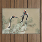 Japanese Tapestries, Japan Prints: Cranes from Momoyogusa by Kamisaka Sekka Outdoor Rug Gallery Image 1