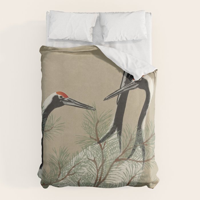 Japanese Tapestries, Japan Prints: Cranes from Momoyogusa by Kamisaka Sekka Duvet Cover Gallery Image 6