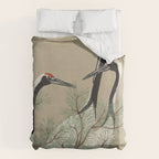 Japanese Tapestries, Japan Prints: Cranes from Momoyogusa by Kamisaka Sekka Duvet Cover Gallery Image 6