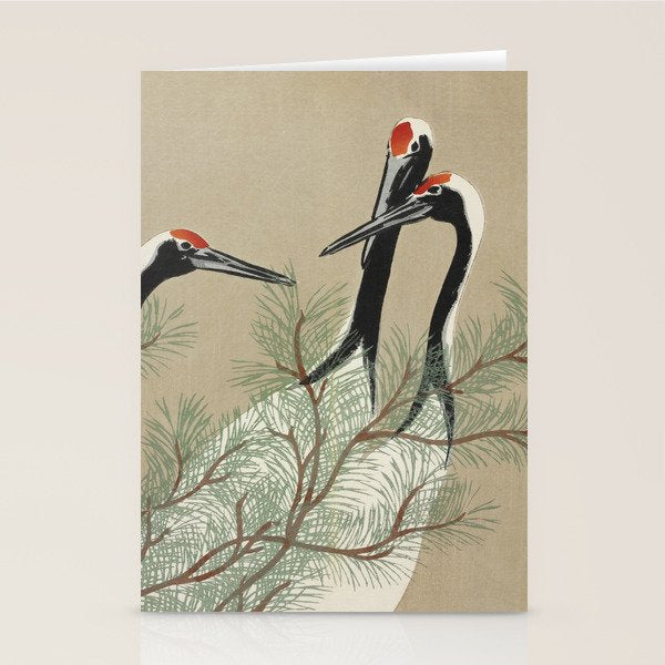 Japanese Tapestries, Japan Prints: Cranes from Momoyogusa by Kamisaka Sekka Stationery Card Gallery Image 2