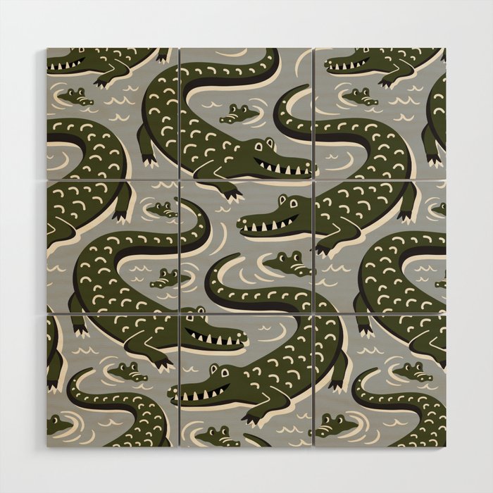 Alligator - Down In The Bayou - Grey Wood Wall Art Gallery Image 1