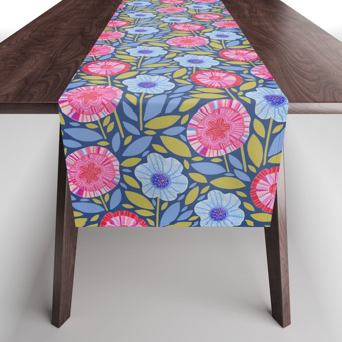 Folk Floral Blossoms in Eggplant Purple Table Runner Gallery Image 1