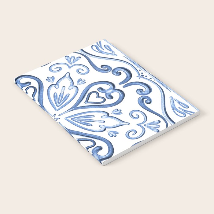 Blue and White Elegant Tiled Pattern Notebook Gallery Image 1