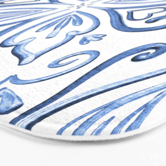 Blue and White Elegant Tiled Pattern Bath Mat Gallery Image 3