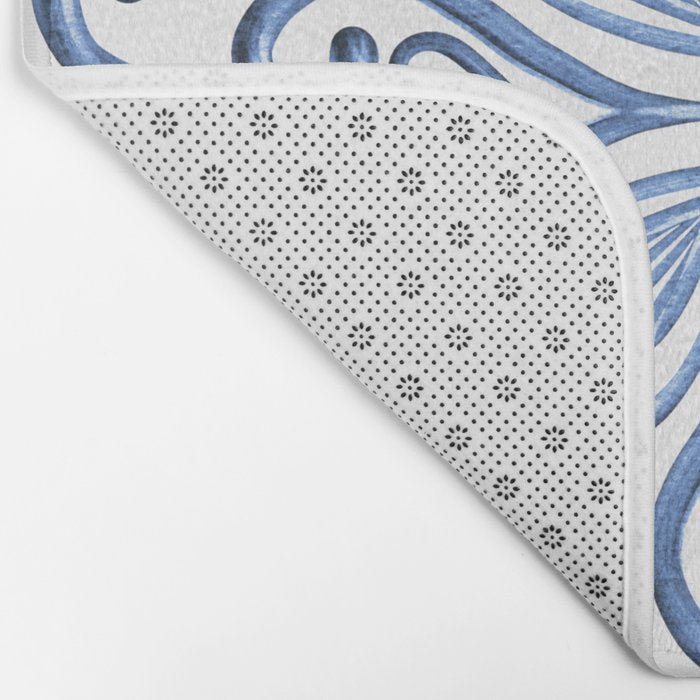 Blue and White Elegant Tiled Pattern Bath Mat Gallery Image 2
