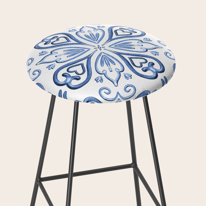 Blue and White Elegant Tiled Pattern Stool Gallery Image 2
