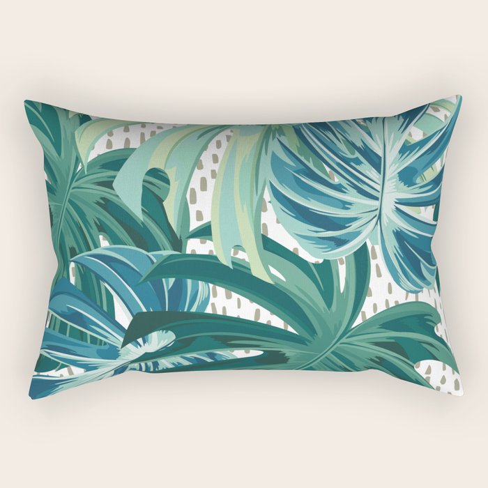 Tropical Palms, Green and Blue, Abstract Rectangular Pillow Gallery Image 2