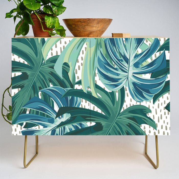 Tropical Palms, Green and Blue, Abstract Credenza Gallery Image 1